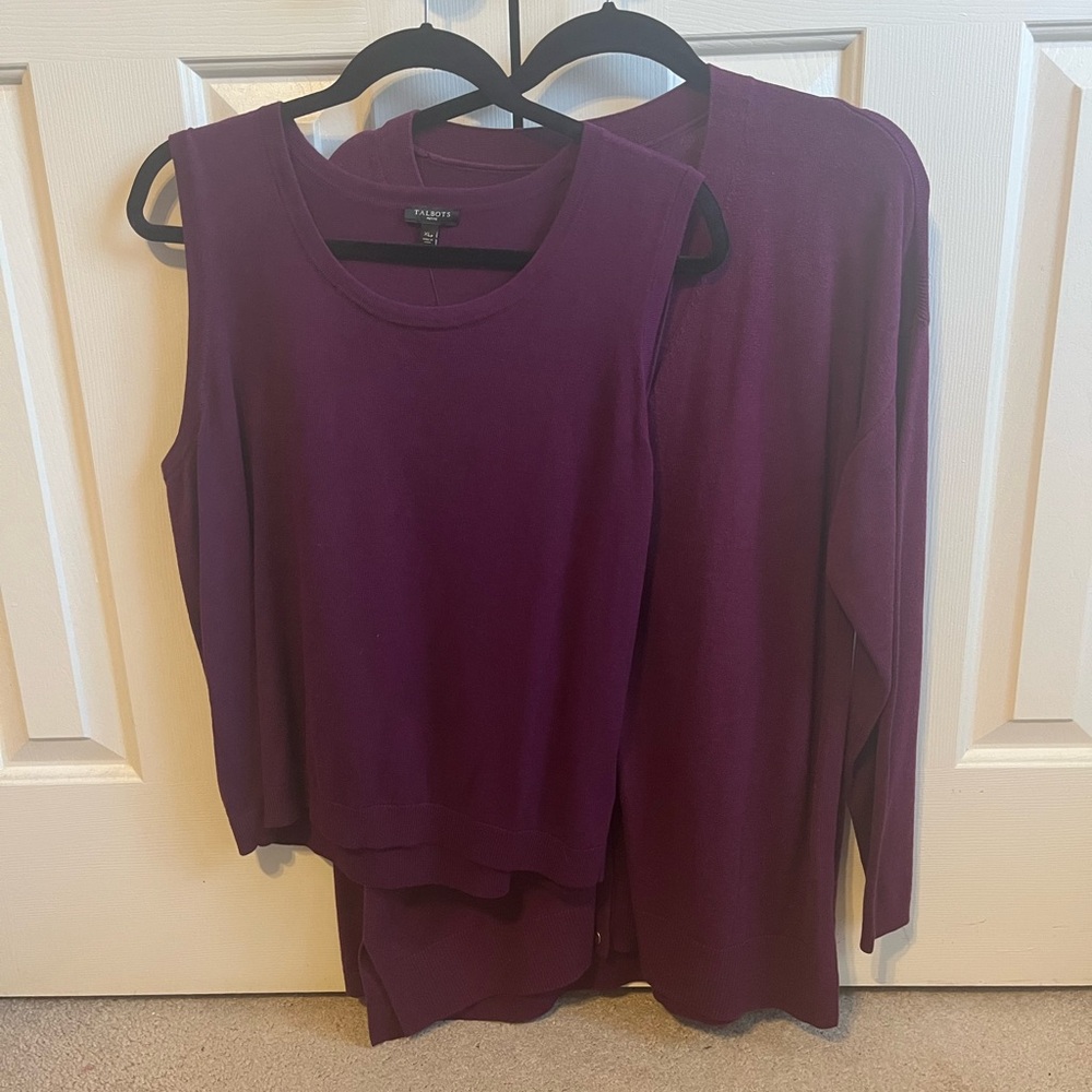 Talbots Rich Purple Cardigan and Vest Set